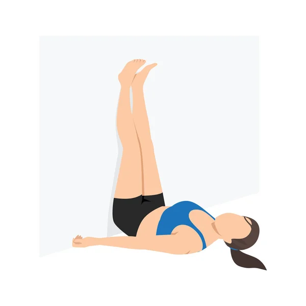 Woman Doing Legs Wall Pose Viparita Karani Stretch Exercise Flat — Stock Vector