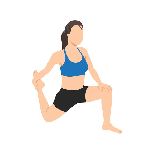 Woman Doing Low Lunge Quad Stretch Pose Anjaneyasana Exercise Flat — Stock Vector