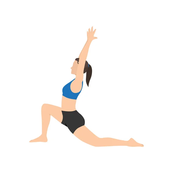 Γυναίκα Κάνει Χαμηλή Lunge Θέτουν Anjaneyasana Άσκηση Επίπεδη Διανυσματική Απεικόνιση — Διανυσματικό Αρχείο