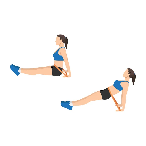 Femme Faisant Bande Exercice Planche Inversée Illustration Vectorielle Plate Isolée — Image vectorielle