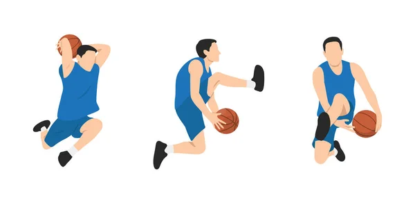 Joueur Basket Groupe Joueurs Basket Différents Dans Différentes Positions Jeu — Image vectorielle