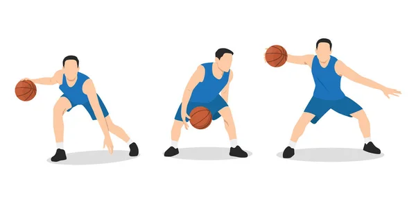 Joueur Basket Groupe Joueurs Basket Différents Dans Différentes Positions Jeu — Image vectorielle