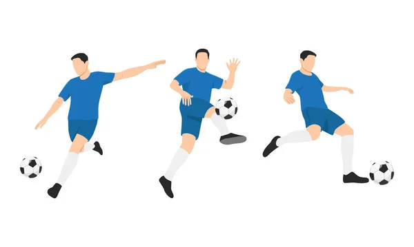 Man Soccer Player Football Player Doing Different Variation Flat Vector — Stock Vector