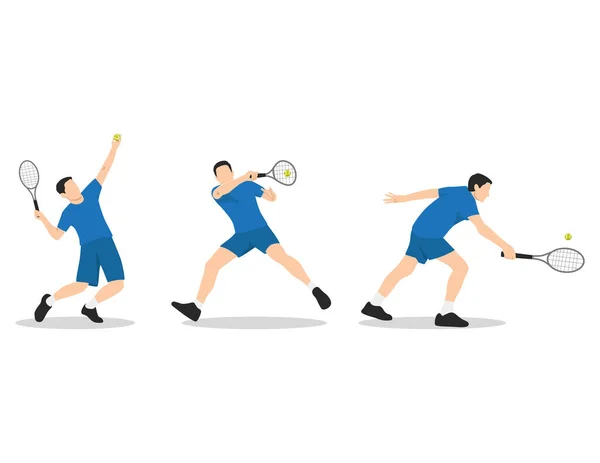 Jongeman Tennissen Het Veld Vlakke Vector Illustratie Geïsoleerd Witte Achtergrond — Stockvector