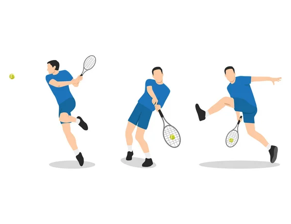 Ung Man Som Spelar Tennis Planen Platt Vektor Illustration Isolerad — Stock vektor