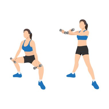 Plie squat yapan bir kadın egzersiz yapıyor. Düz vektör çizimi beyaz arkaplanda izole edildi