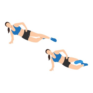 Woman doing Side plank front kick exercise. Flat vector illustration isolated on white background clipart