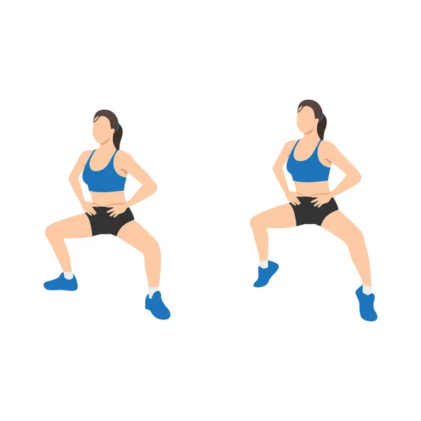 Woman Doing Plie Squat Calf Raise Exercise Flat Vector Illustration — Stock Vector