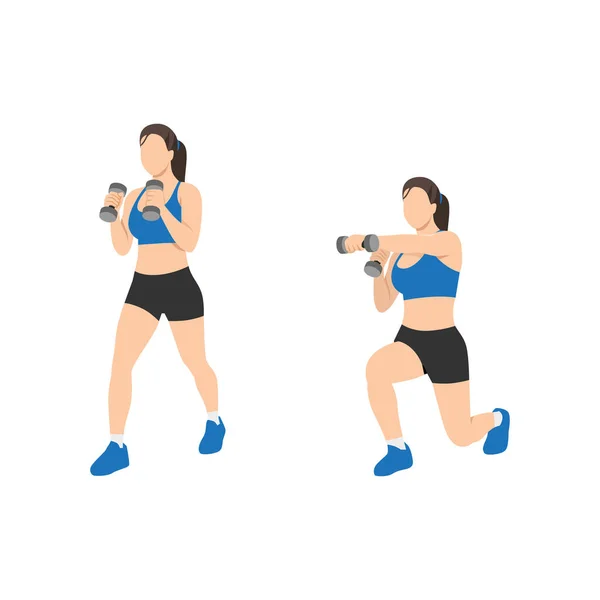 Woman Doing Lunge Punch Dumbbell Exercise Flat Vector Illustration Isolated — Stock Vector