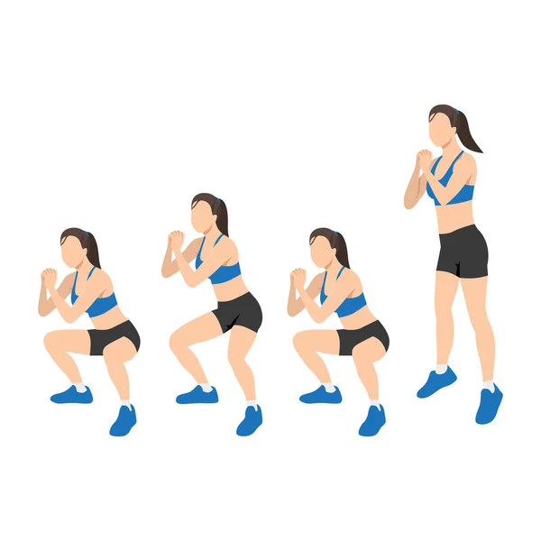 Femme Faisant Double Pouls Squat Jump Exercice Illustration Vectorielle Plate — Image vectorielle