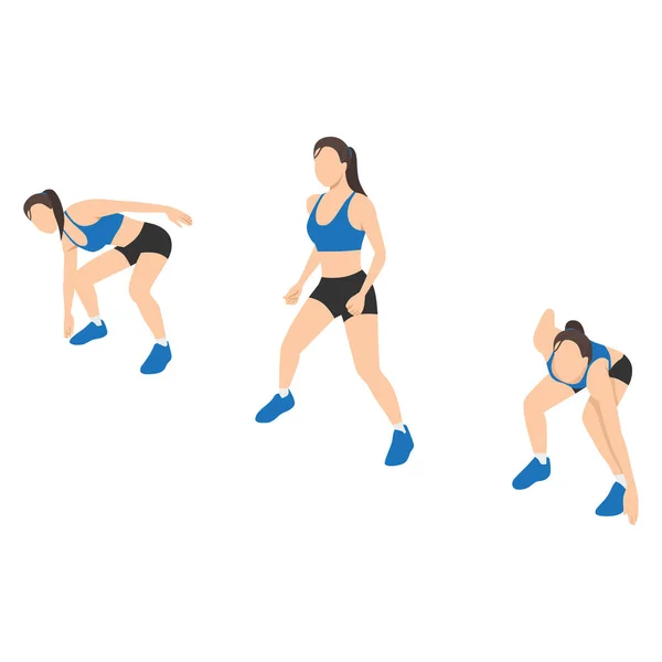 Woman Doing Side Shuffle Exercise Flat Vector Illustration Isolated White — Stock Vector