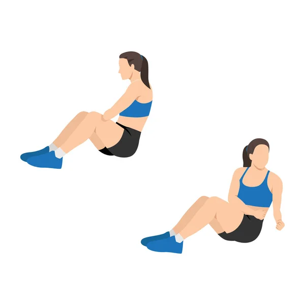 Femme Faisant Exercice Torsion Russe Illustration Vectorielle Plate Isolée Sur — Image vectorielle