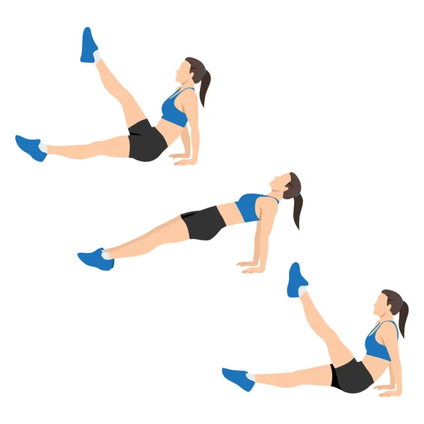 做反板腿运动的妇女提高运动能力 白色背景上孤立的平面矢量图解 — 图库矢量图片