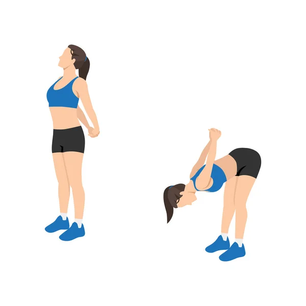 Wanita Yang Melakukan Latihan Biceps Stretch Ilustrasi Vektor Datar Diisolasi - Stok Vektor