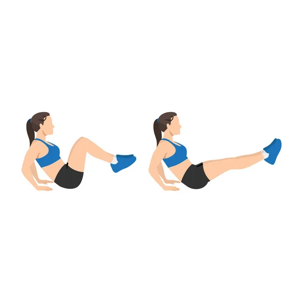 Femme Faisant Exercice Des Genoux Assis Illustration Vectorielle Plate Isolée — Image vectorielle