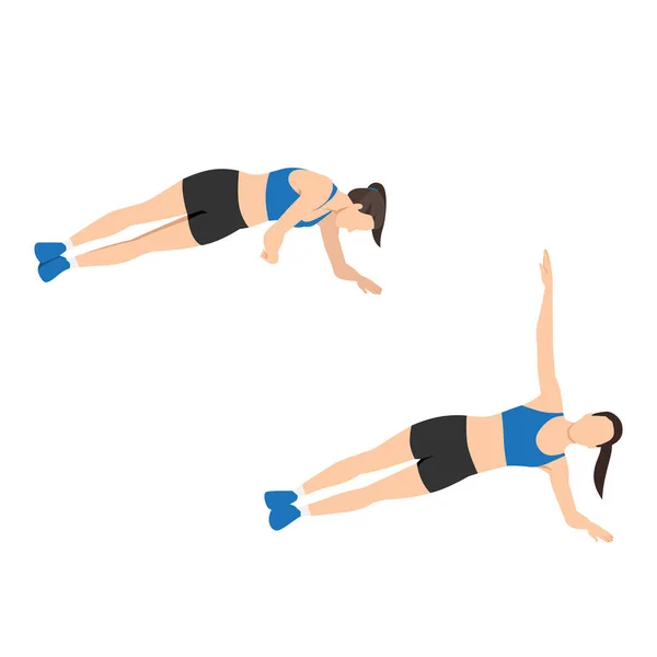 Femme Faisant Exercice Rotation Planche Latérale Illustration Vectorielle Plate Isolée — Image vectorielle