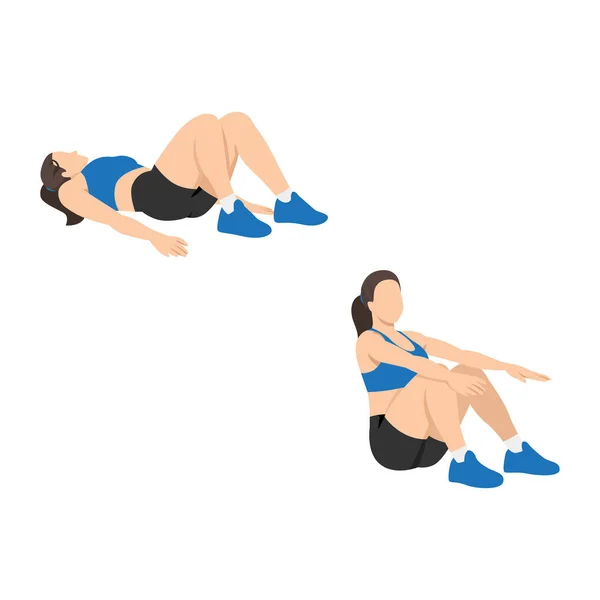 Femme Faisant Exercice Assis Illustration Vectorielle Plate Isolée Sur Fond — Image vectorielle