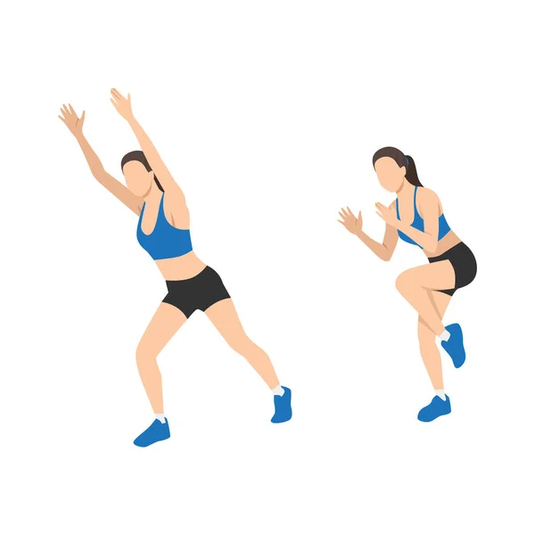 Woman Doing Stutter Steps Exercise Flat Vector Illustration Isolated White — Stock Vector