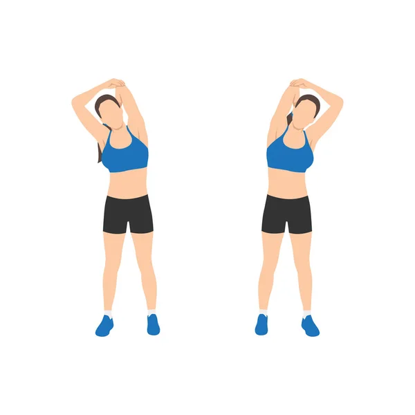Žena Dělá Triceps Stretch Cvičení Plochý Vektor Ilustrace Izolované Bílém — Stockový vektor