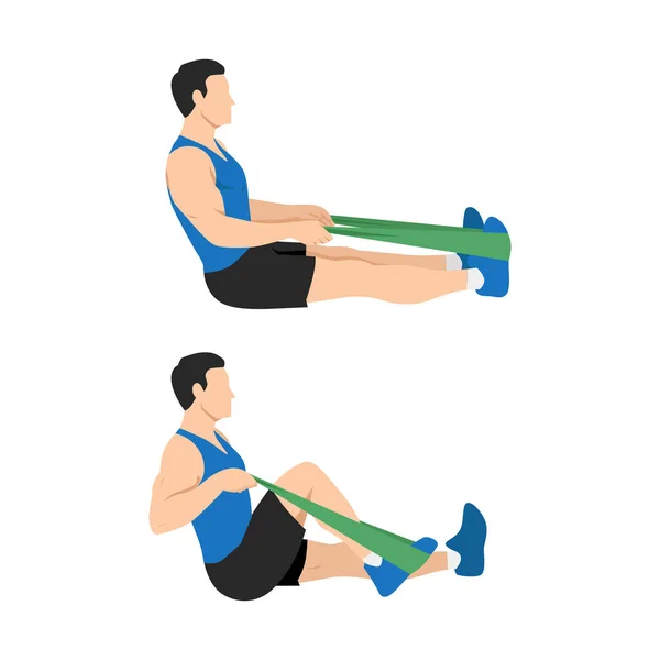 Man Doet Zittende Weerstand Knie Flexie Oefening Vlakke Vector Illustratie — Stockvector