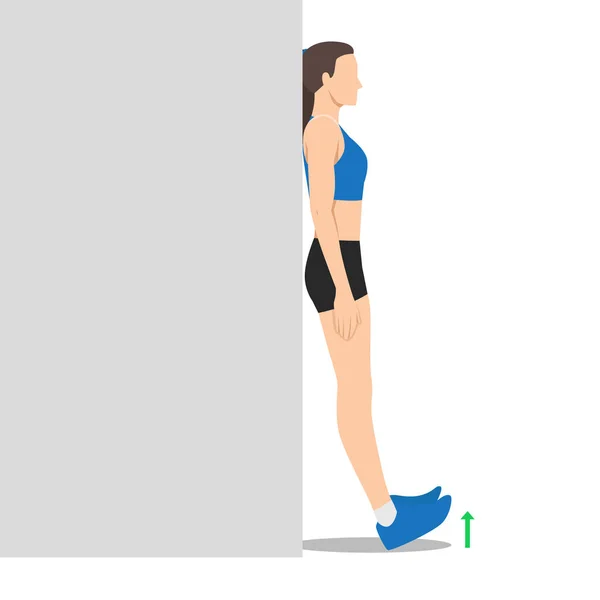 Женщина Делает Упражнения Ног Прислонившись Стене Плоская Векторная Иллюстрация Белом — стоковый вектор