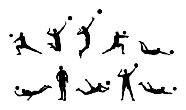 Junge Sportler Spielen Volleyball Set Mit Verschiedenen Gesten Variationen Flache — Stockvektor