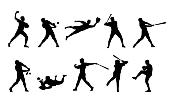 Set Pemain Bisbol Terisolasi Pria Dengan Pemukul Dan Atlet Sarung - Stok Vektor