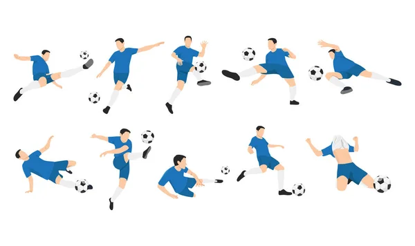 Man Soccer Player Football Player Doing Different Variation Flat Vector — Stock Vector