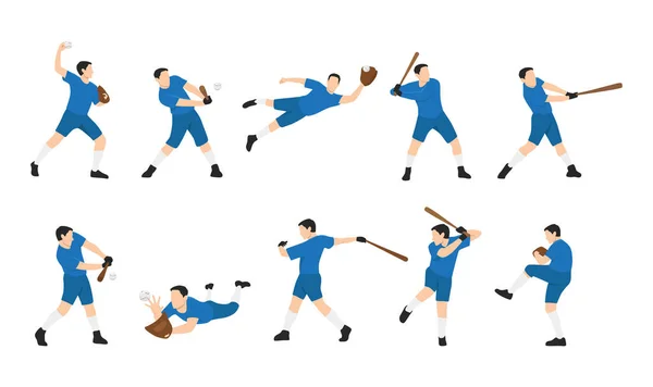 Conjunto Jugadores Béisbol Aislados Hombre Con Bate Guante Atleta Ilustración — Vector de stock