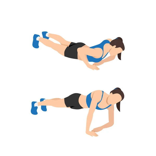 Γυναίκα Κάνει Ασύμμετρη Άσκηση Push Επίπεδη Διανυσματική Απεικόνιση Απομονωμένη Λευκό — Διανυσματικό Αρχείο