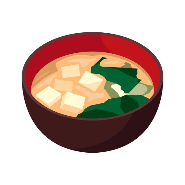 一杯味浓汤 三味汤是日本菜 白色背景上孤立的平面矢量图解 — 图库矢量图片