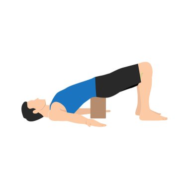 Briç oynayan adam setu bandha sarvangasana egzersizi yapıyor. Düz vektör çizimi beyaz arkaplanda izole edildi