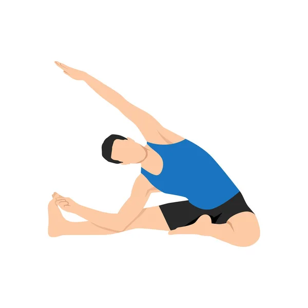 Мужчина Сидящий Боковой Широкоугольной Позе Parsva Upavistha Konasana Упражнения Плоская — стоковый вектор