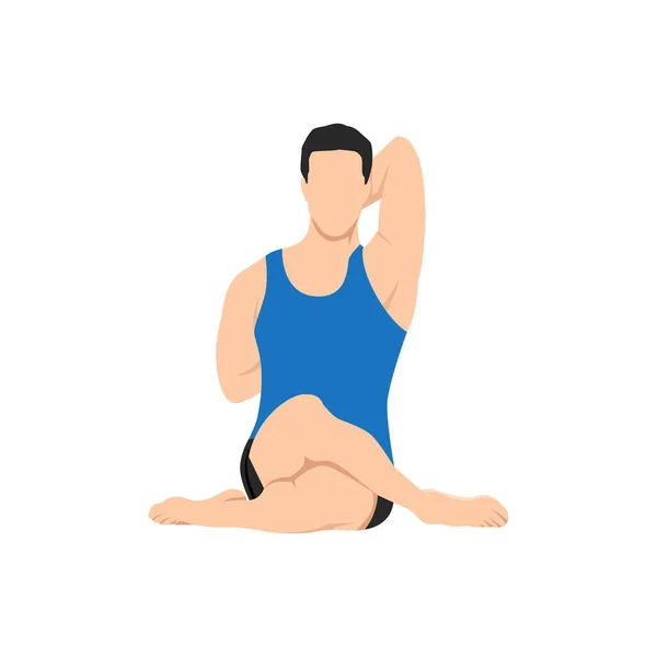 Homme Faisant Pose Visage Vache Gomukhasana Exercice Illustration Vectorielle Plate — Image vectorielle