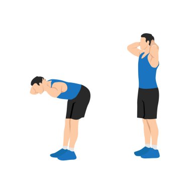 Adam, Dumbbell 'a sabah egzersizi yaptırıyor. Düz vektör çizimi beyaz arkaplanda izole edildi