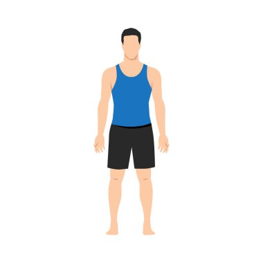 Tadasana ya da Mountain Poose yapan adam. Yan Görünüm. Düz vektör çizimi beyaz arkaplanda izole edildi