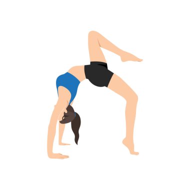 Çarkıfelek pozu veren kadın, Chakrasana, Upward Bow Poose. Güzel kız Urdhva Dhanurasana 'da pratik yapıyor.