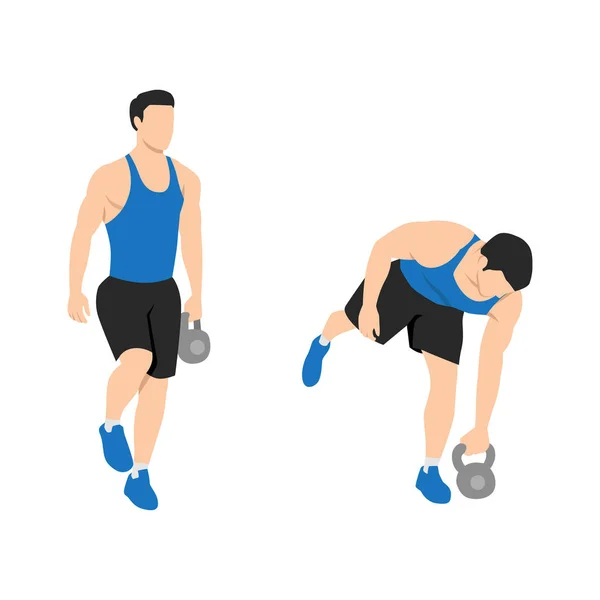 Homme Faisant Kettlebell Une Jambe Haltérophiles Exercice Illustration Vectorielle Plate — Image vectorielle