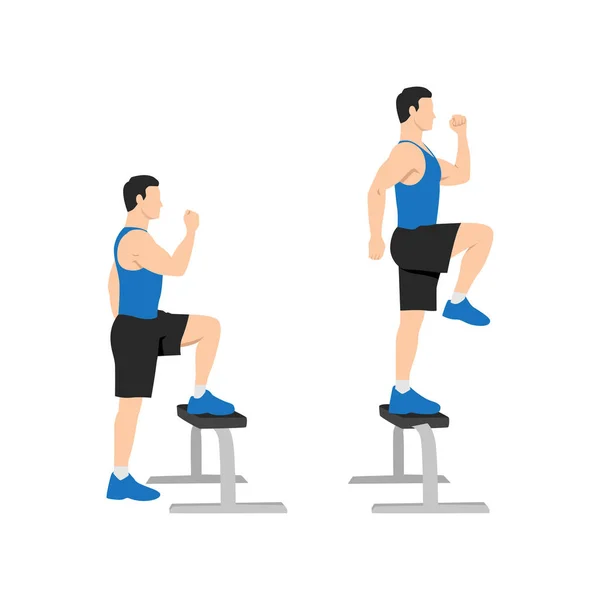 Man Doing Step Knee Raises Exercise Flat Vector Illustration Isolated — Stock Vector