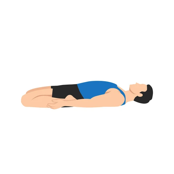 Uomo Che Yoga Sdraiato Esercizio Eroe Reclinabile Supta Virasana Posa — Vettoriale Stock