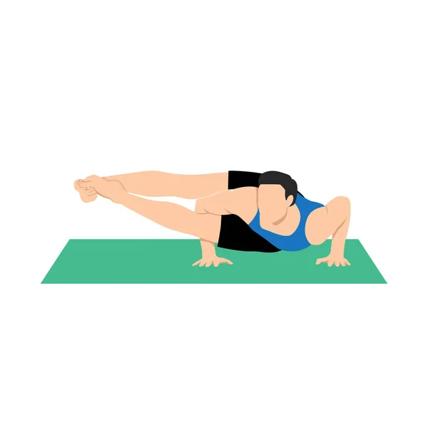 Mann Praktiziert Yoga Macht Armstand Astavakrasana Asymmetrisches Armgleichgewicht Acht Winkel — Stockvektor
