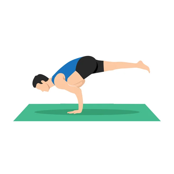 Man Doet Yoga Pilates Fitness Training Asana Eka Pada Galavasana — Stockvector