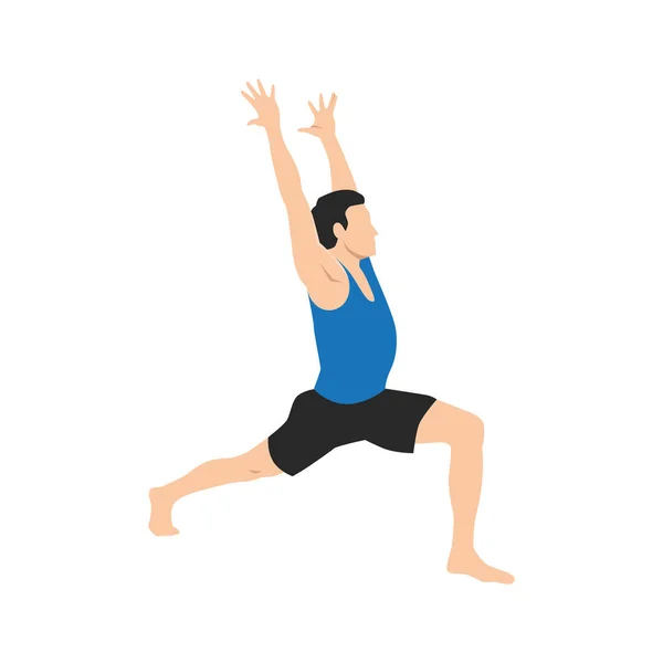Homme Faisant Crescent Lunge Pose Anjaneyasana Exercice Illustration Vectorielle Plate — Image vectorielle