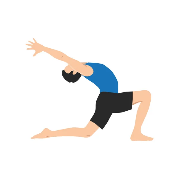 Homem Fazendo Postura Crescent Lunge Exercício Anjaneyasana Ilustração Vetorial Plana —  Vetores de Stock