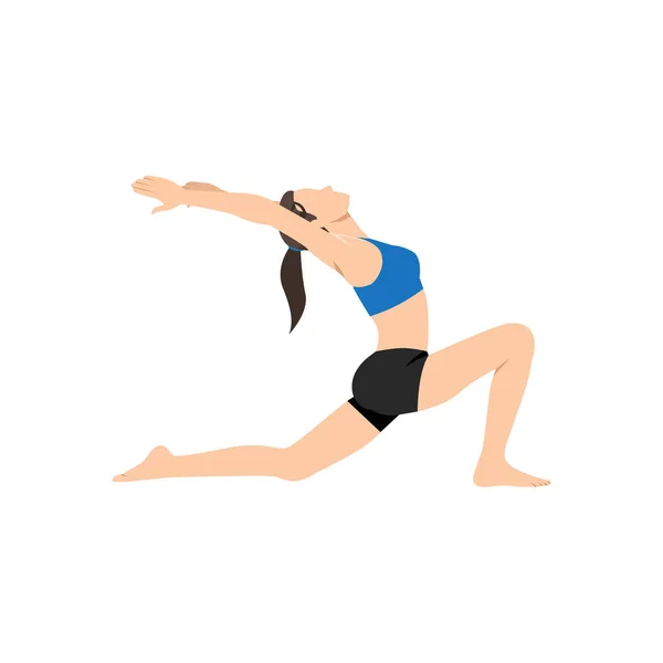 Mujer Haciendo Baja Embestida Pose Ejercicio Anjaneyasana Ilustración Vectorial Plana — Archivo Imágenes Vectoriales