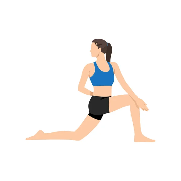 Woman Doing Anjaneyasana Low Lunge Yoga Pose Vector Illustration Trendy — Stock Vector