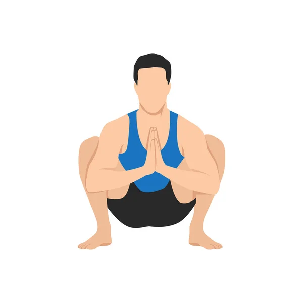 Hombre Haciendo Yoga Sentado Una Pose Guirnalda Malasana Ilustración Vectorial — Archivo Imágenes Vectoriales
