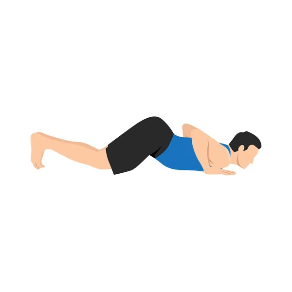Man Doing Eight Limbed Yoga Pose Ashtangasana Exercise Flat Vector — Stock Vector