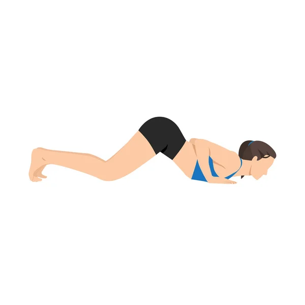 Woman Doing Eight Limbed Yoga Pose Ashtangasana Exercise Flat Vector — Stock Vector