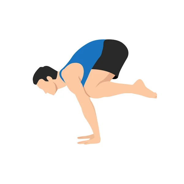 Uomo Che Gru Posa Bakasana Yoga Posa Uomo Allenamento Fitness — Vettoriale Stock
